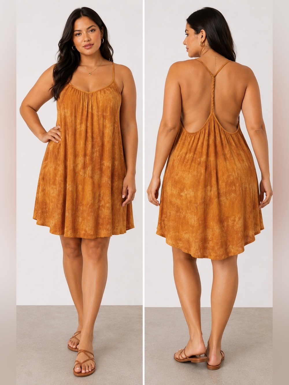 FOREVER 21 TIE-DYE Y BACK DRESS - YELLOW SIZE LARGE (NEW WITH TAGS) A18